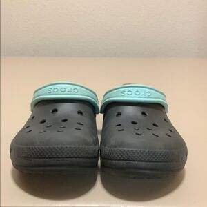 CROCS Gray and Blue Slip-On Loafers with Adjustable Strap